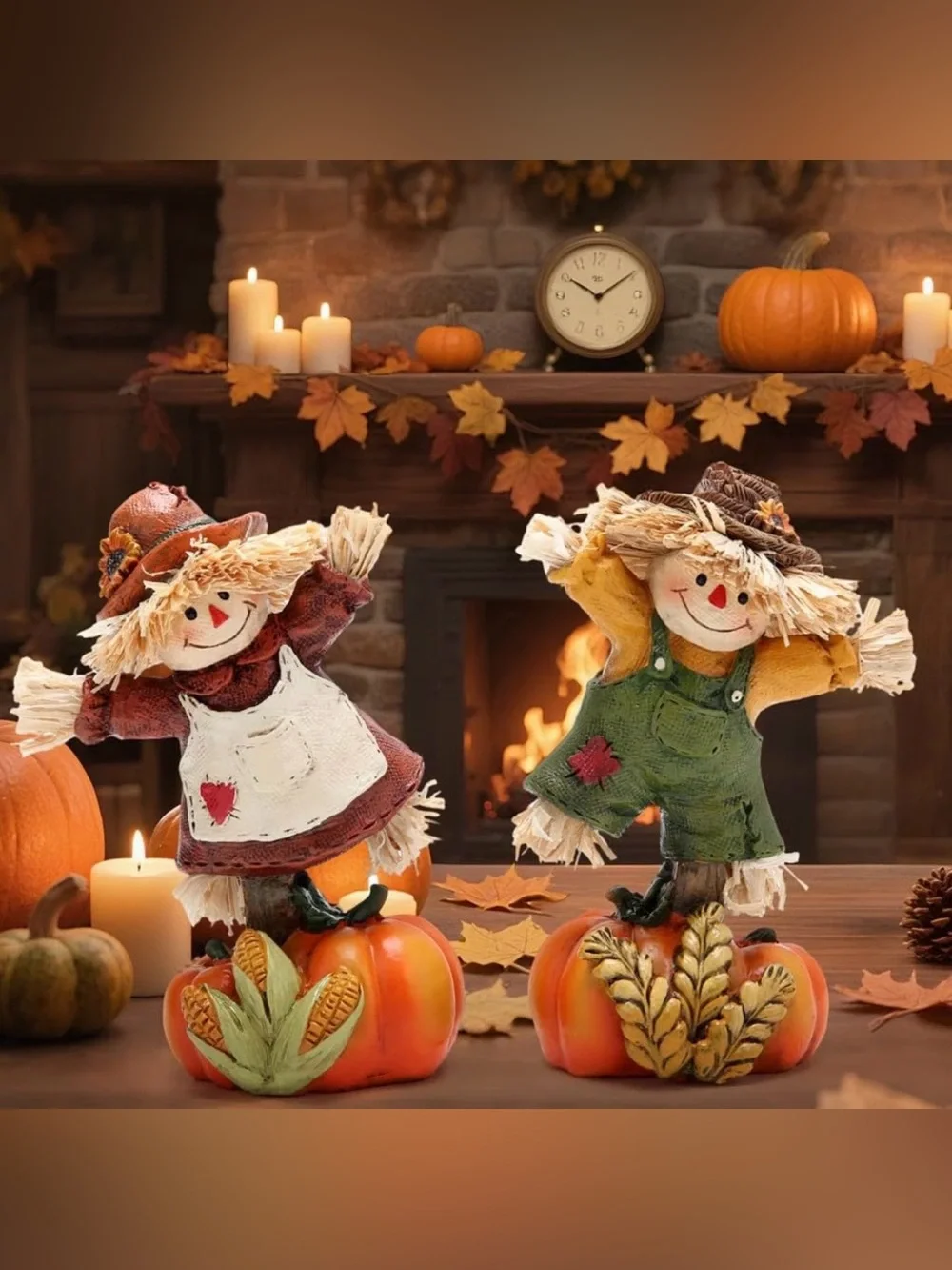 Autumn Halloween Set of 4 Distinct Decorative Tabletop Colorful Fall Figurines